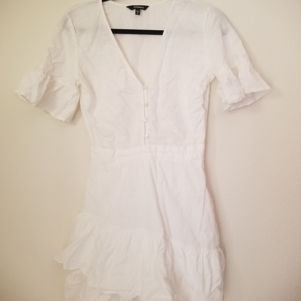Express Ivory Ruffle Sleeve Mini Dress B7